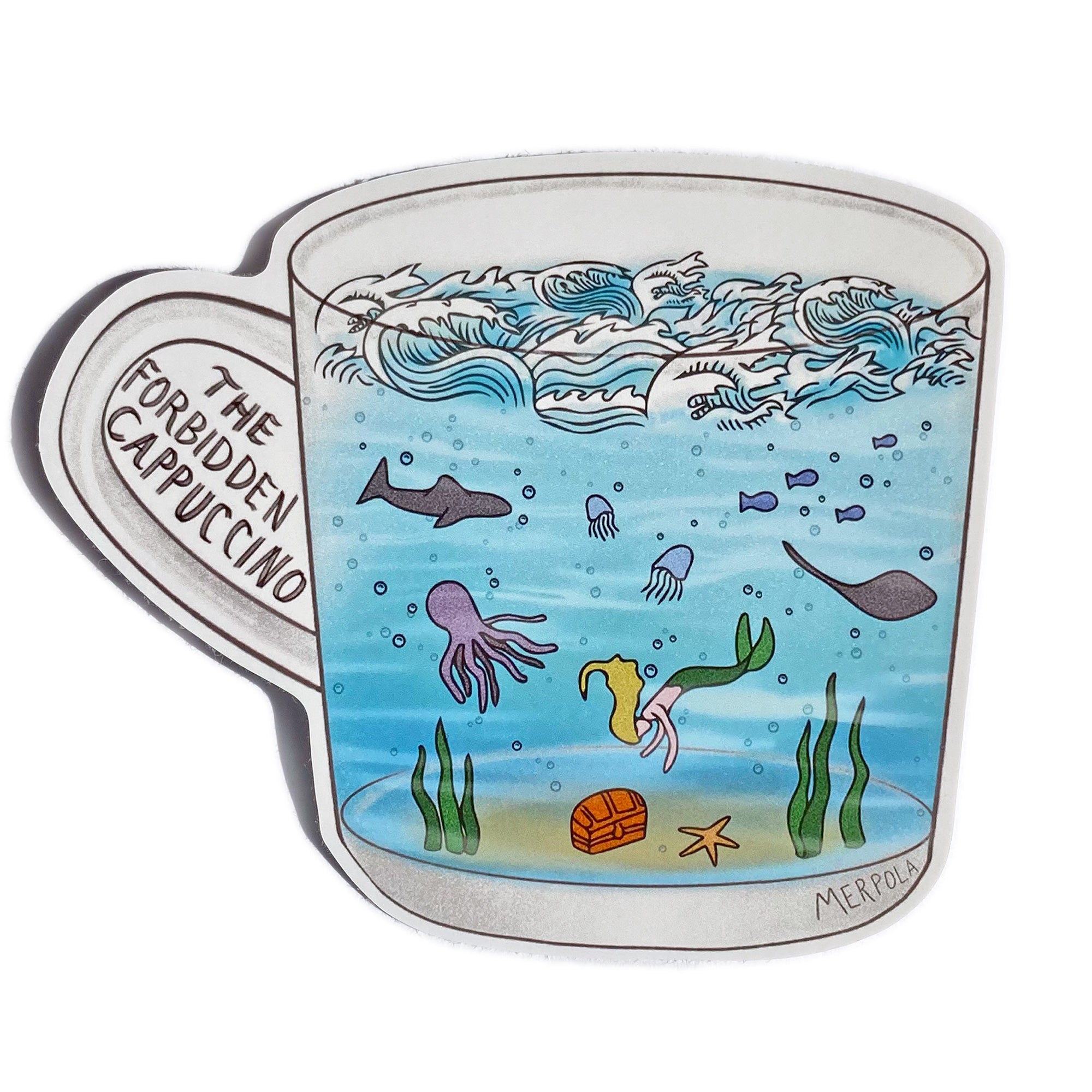 Underwater Coffee Cup - Vinyl Sticker - Merpola