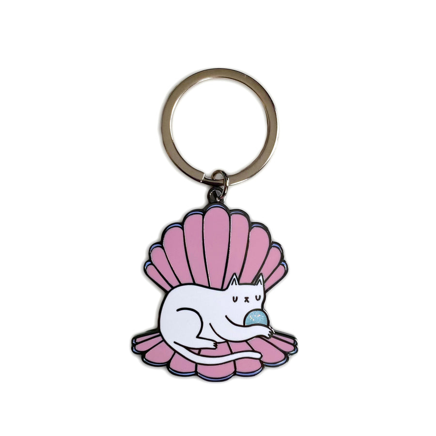 Clamshell Kitty Glitter Keyring by Merpola & I Like CATS 