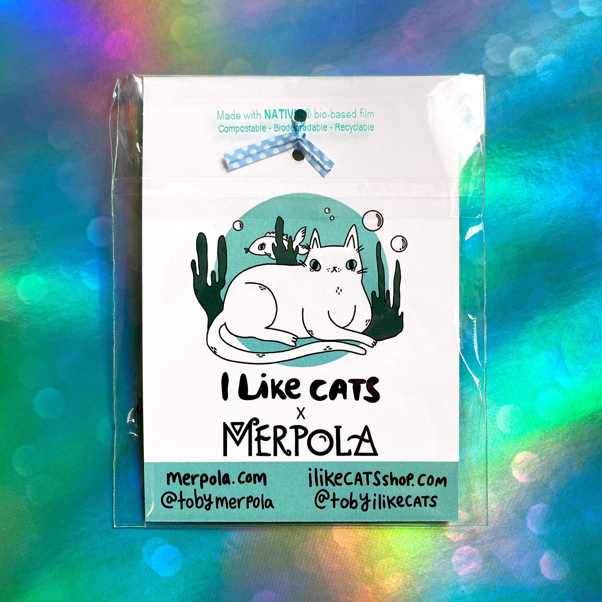 Clamshell Kitty Glitter Keyring by Merpola &amp; I Like CATS  in packaging back side