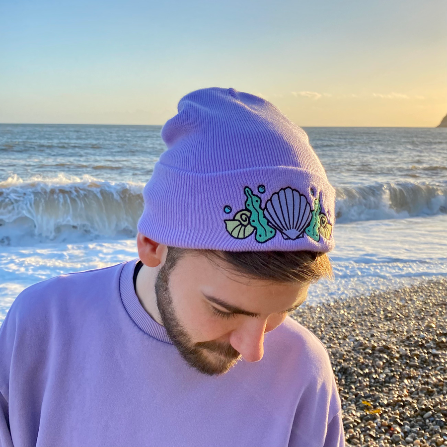 Shell Crown Beanie Hat - Shell Bra Lavender
