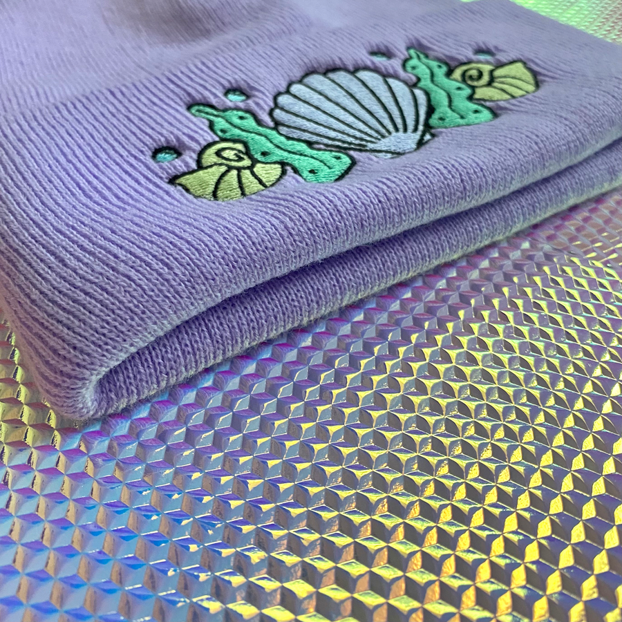 Shell Crown Beanie Hat - Shell Bra Lavender