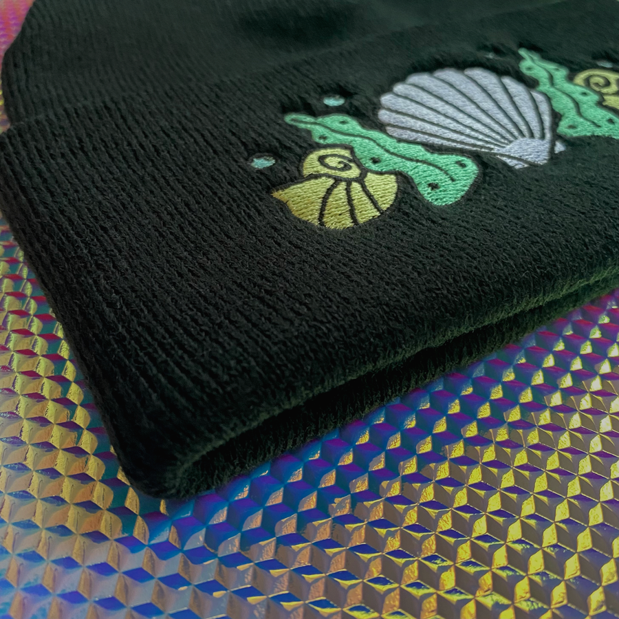 Shell Crown Beanie Hat - Killer Whale Black