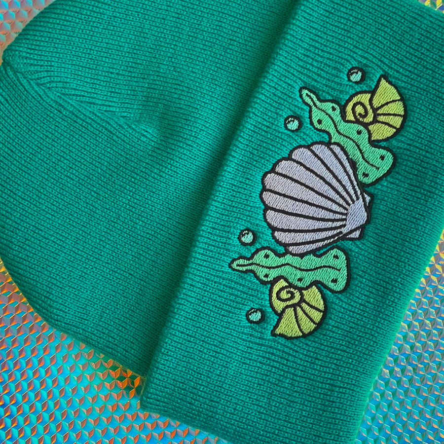 Shell Crown Beanie Hat - Seaweed Emerald Green