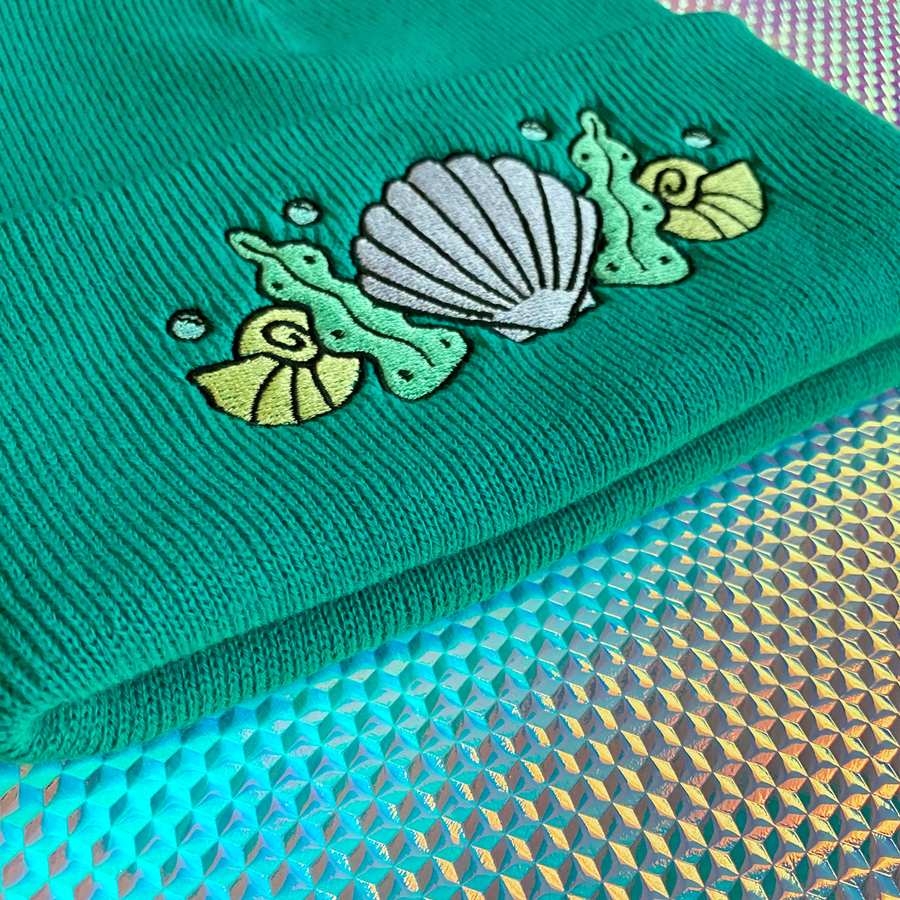 Shell Crown Beanie Hat - Seaweed Emerald Green
