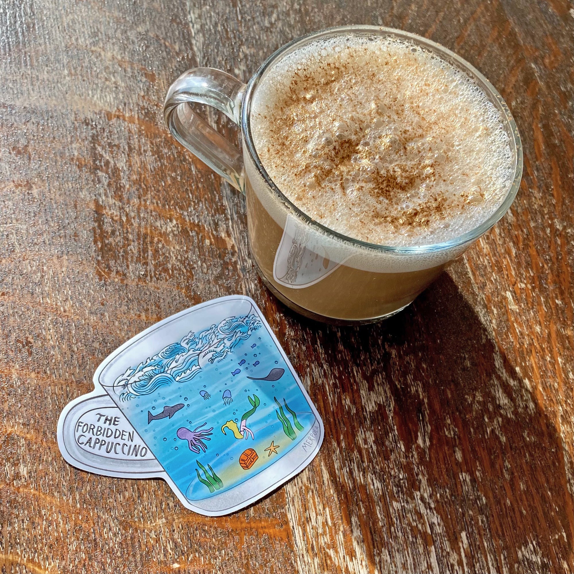 Underwater Coffee Cup - Vinyl Sticker - Merpola