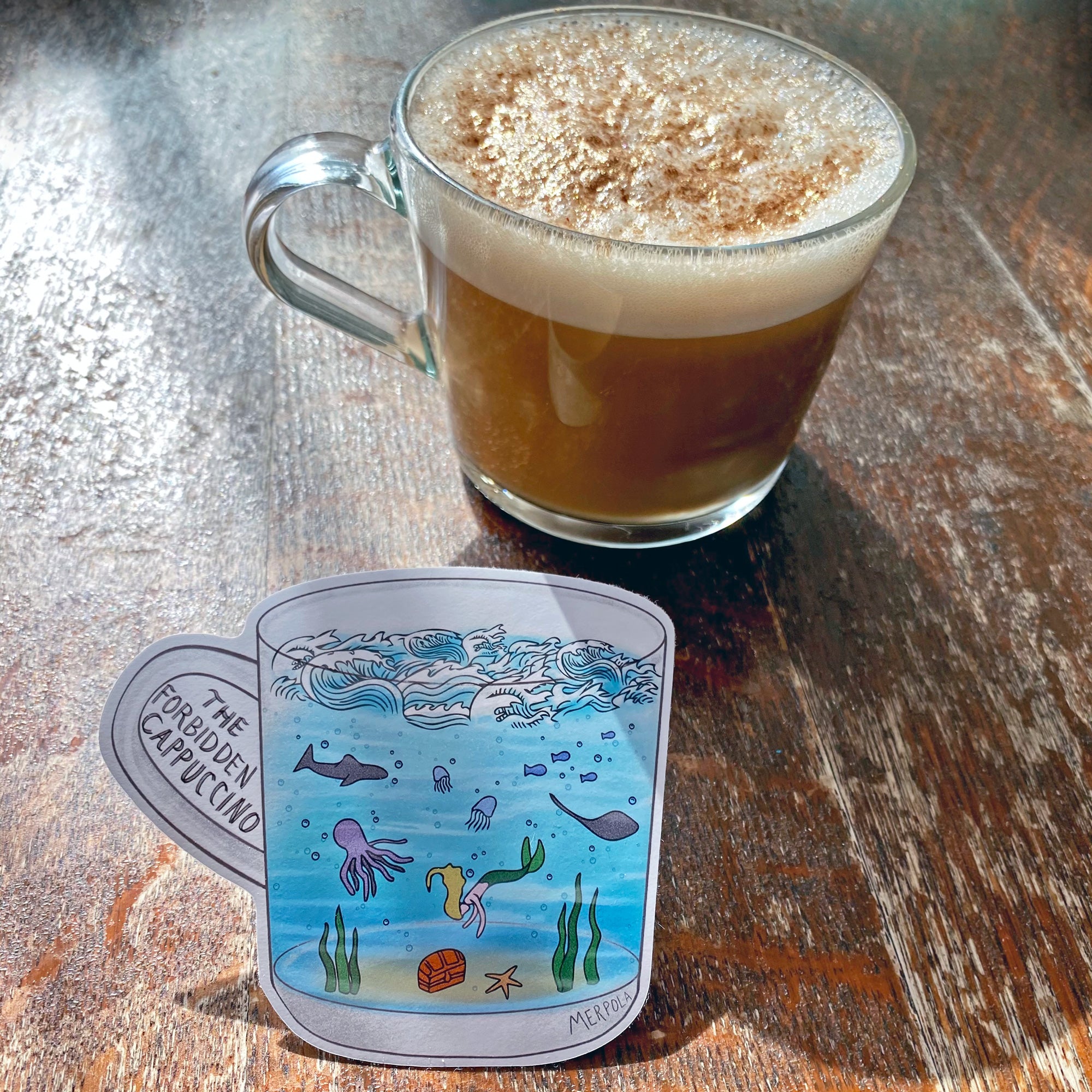 Underwater Coffee Cup - Vinyl Sticker - Merpola