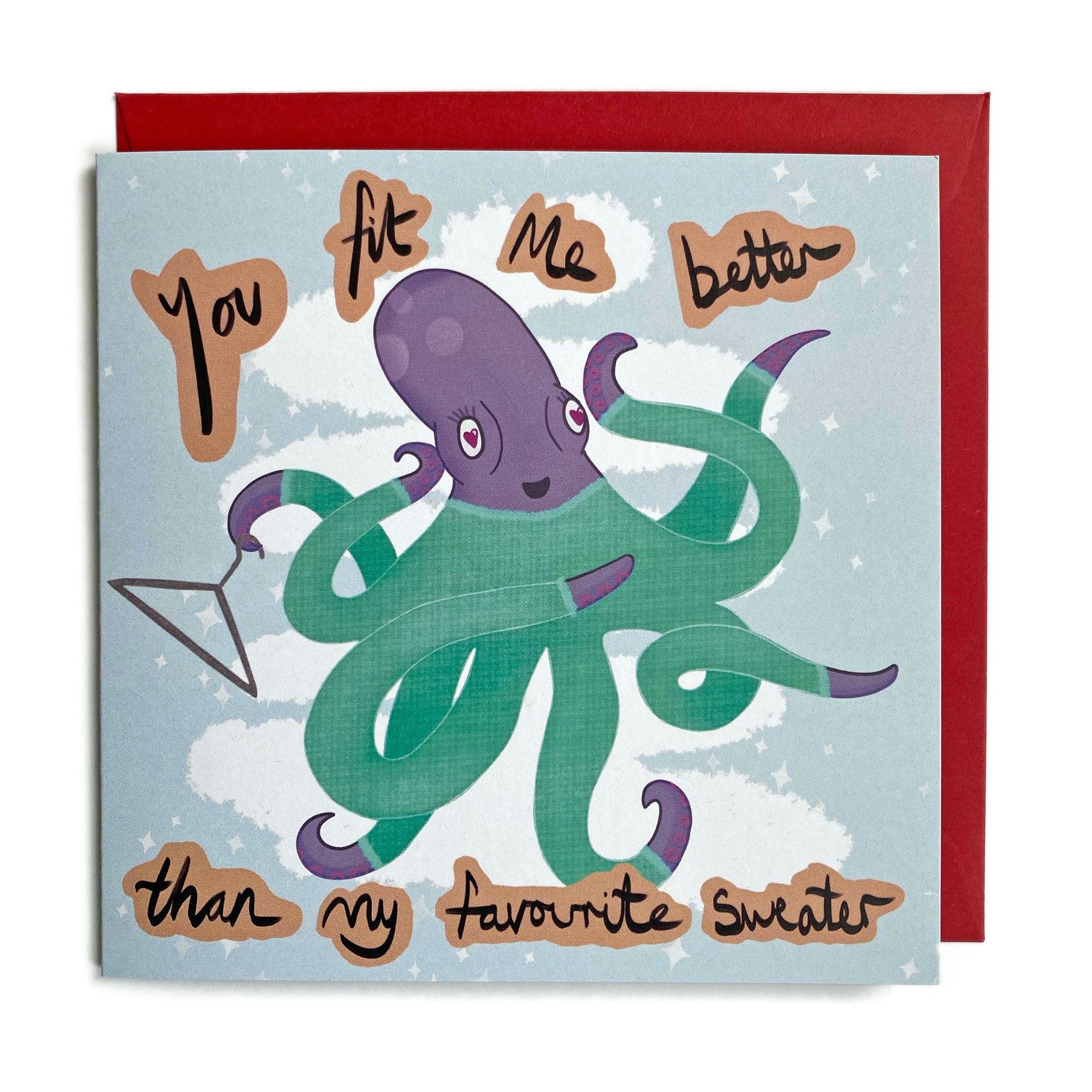 Greeting Card - 'You Fit Me Better' Octopus Design - Merpola