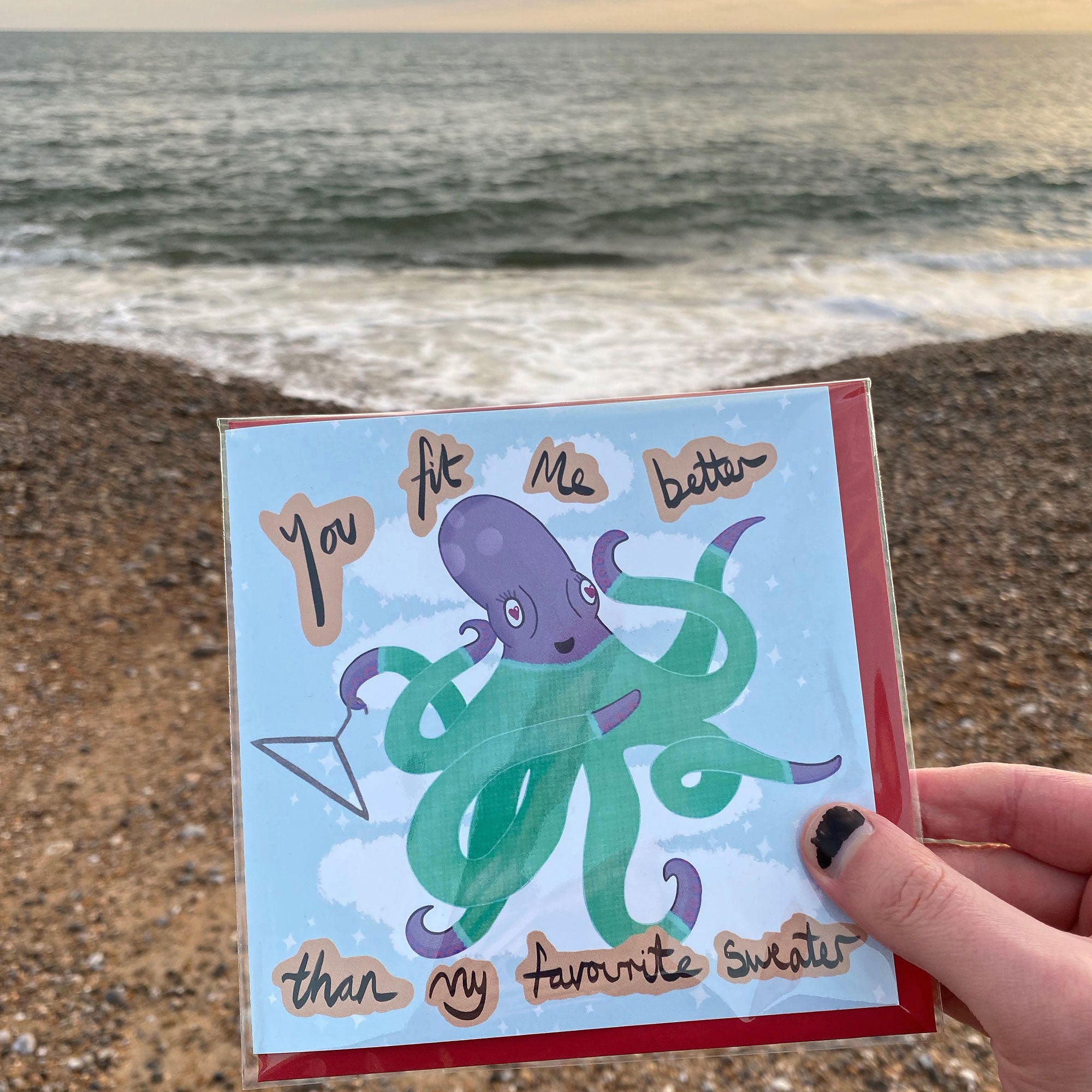 Greeting Card - &#39;You Fit Me Better&#39; Octopus Design - Merpola