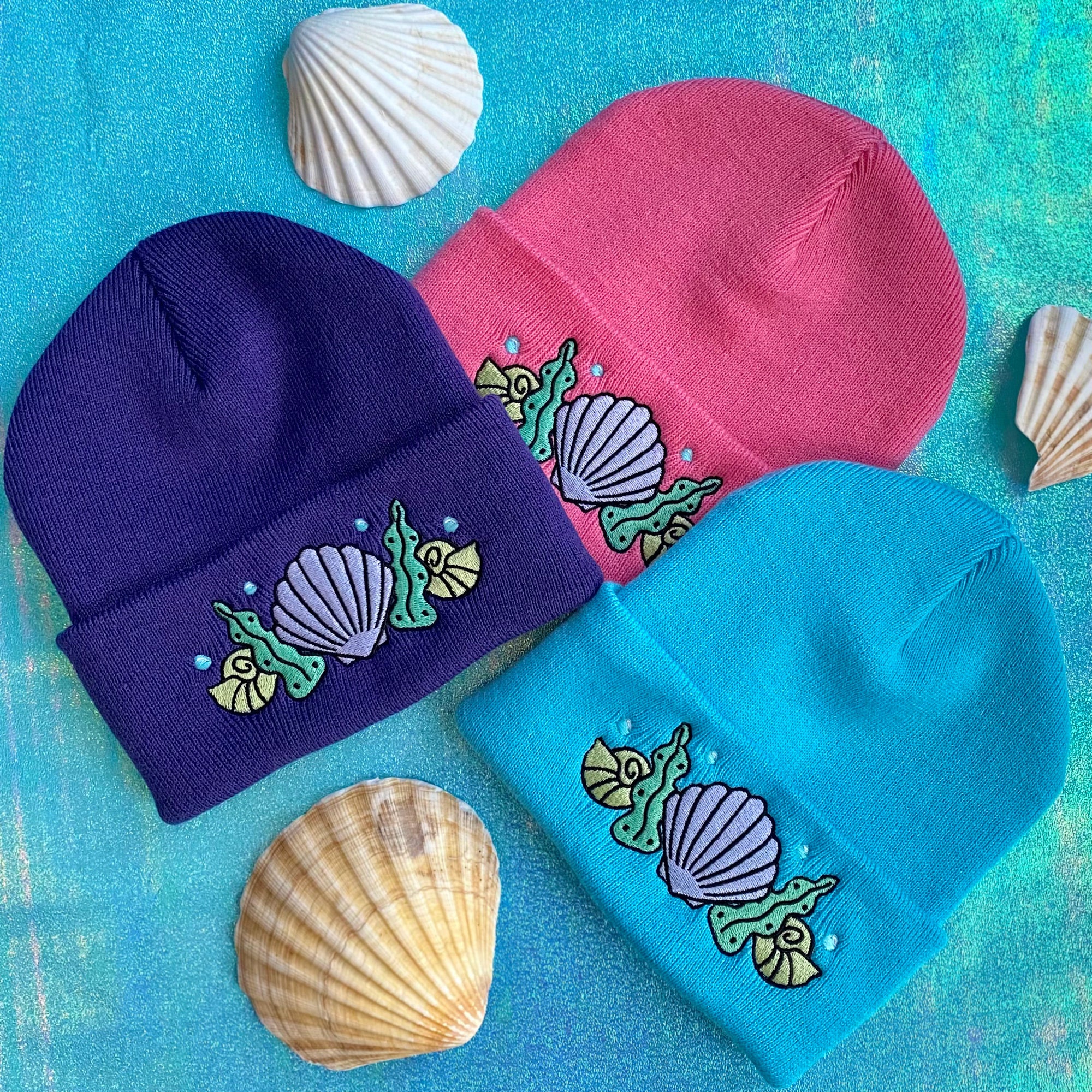 Shell Crown Beanie Hat - Ocean Blue