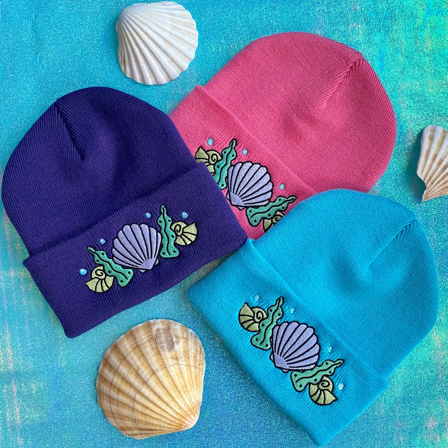 Shell Crown Beanie Hat - Coral Pink