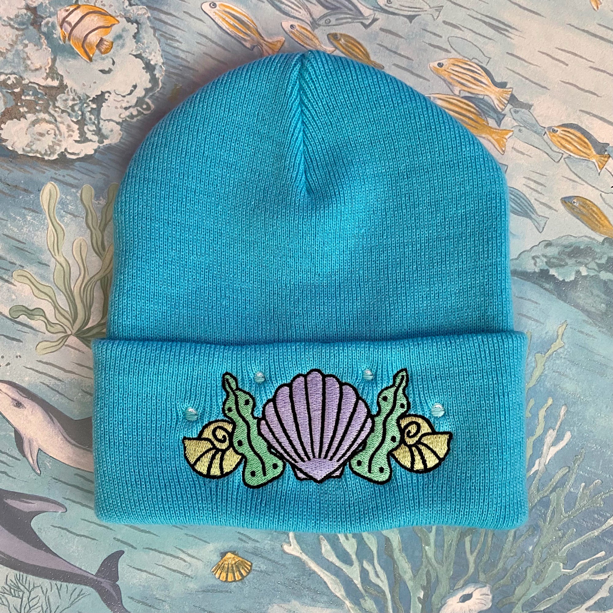 Shell Crown Beanie Hat - Ocean Blue