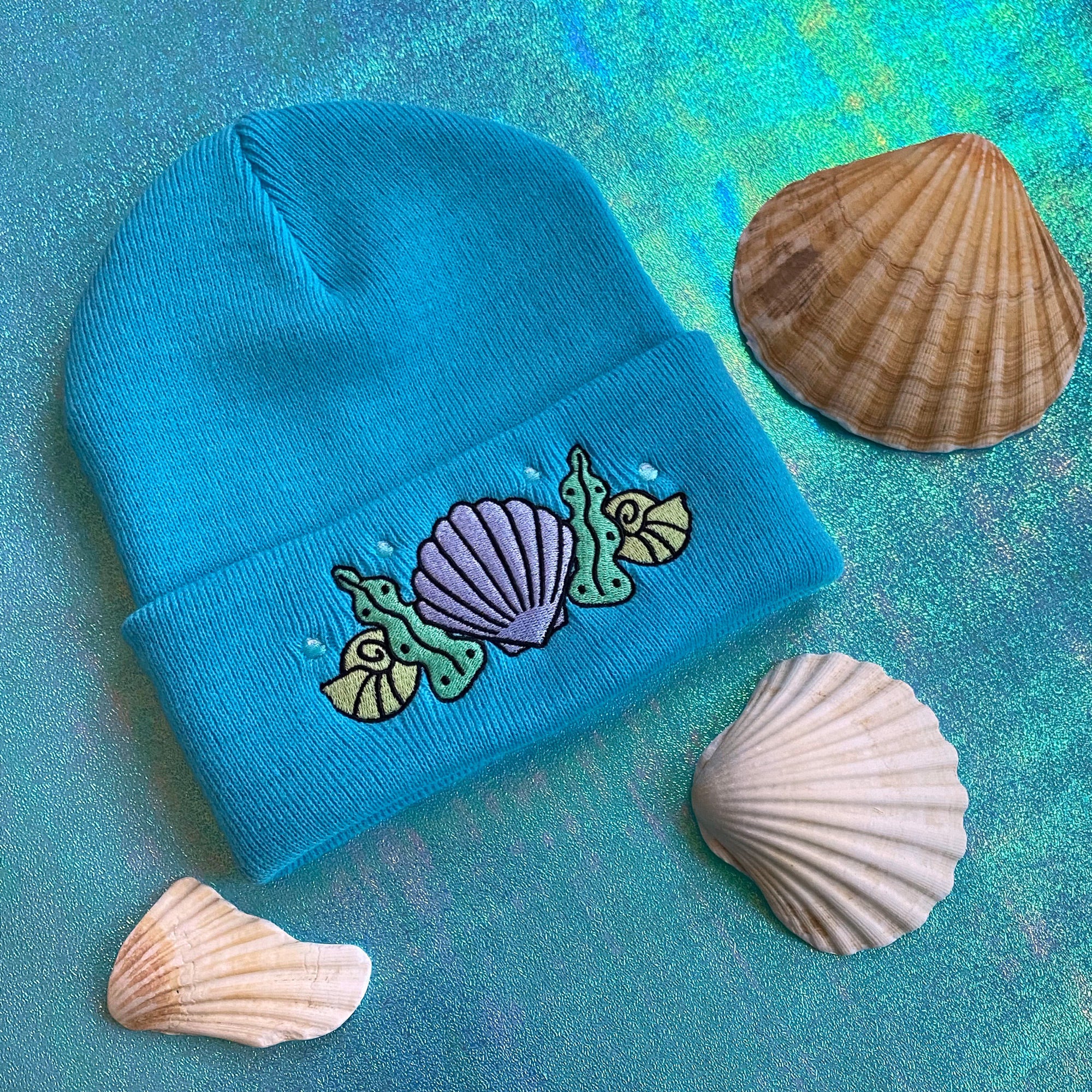 Shell Crown Beanie Hat - Ocean Blue