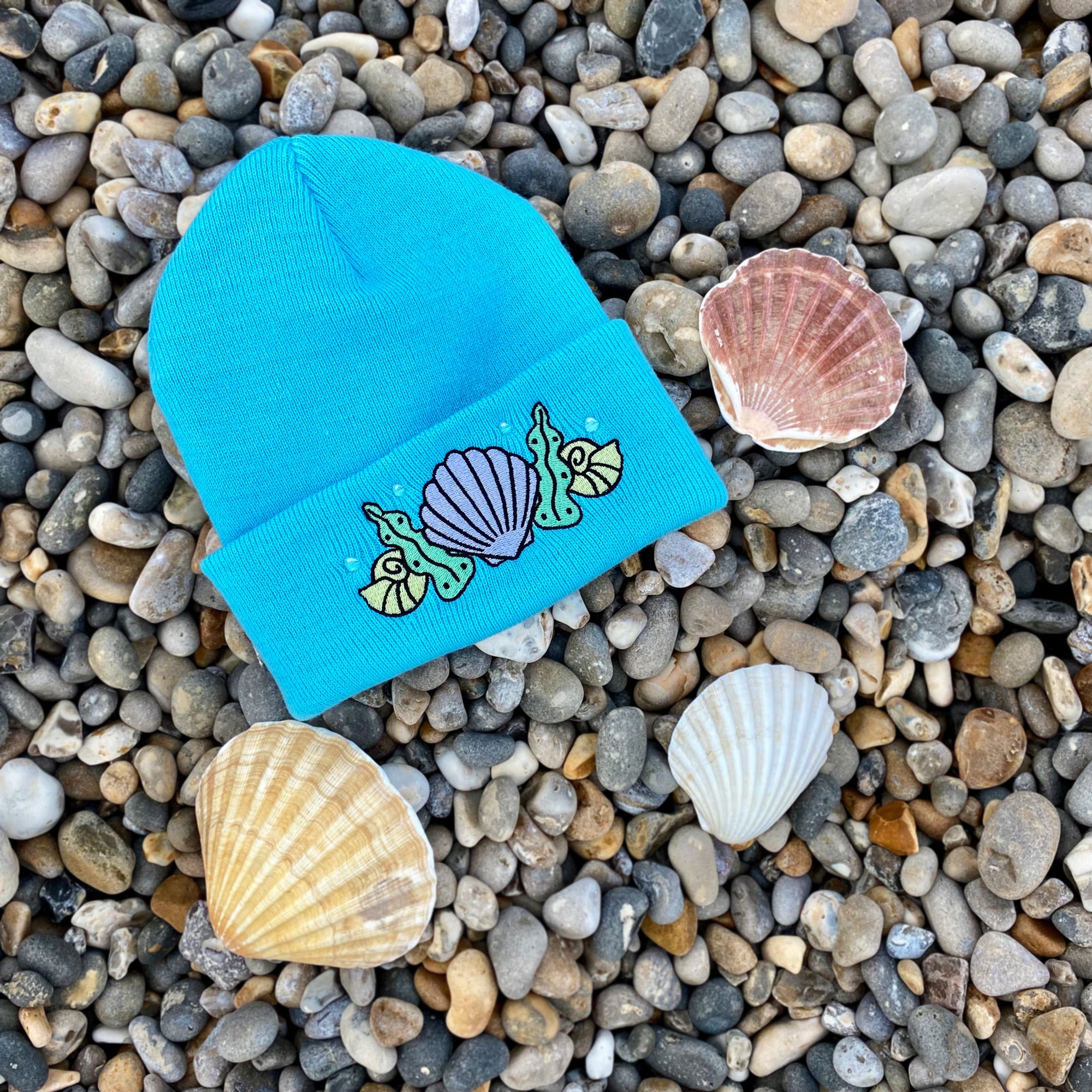 Shell Crown Beanie Hat - Ocean Blue