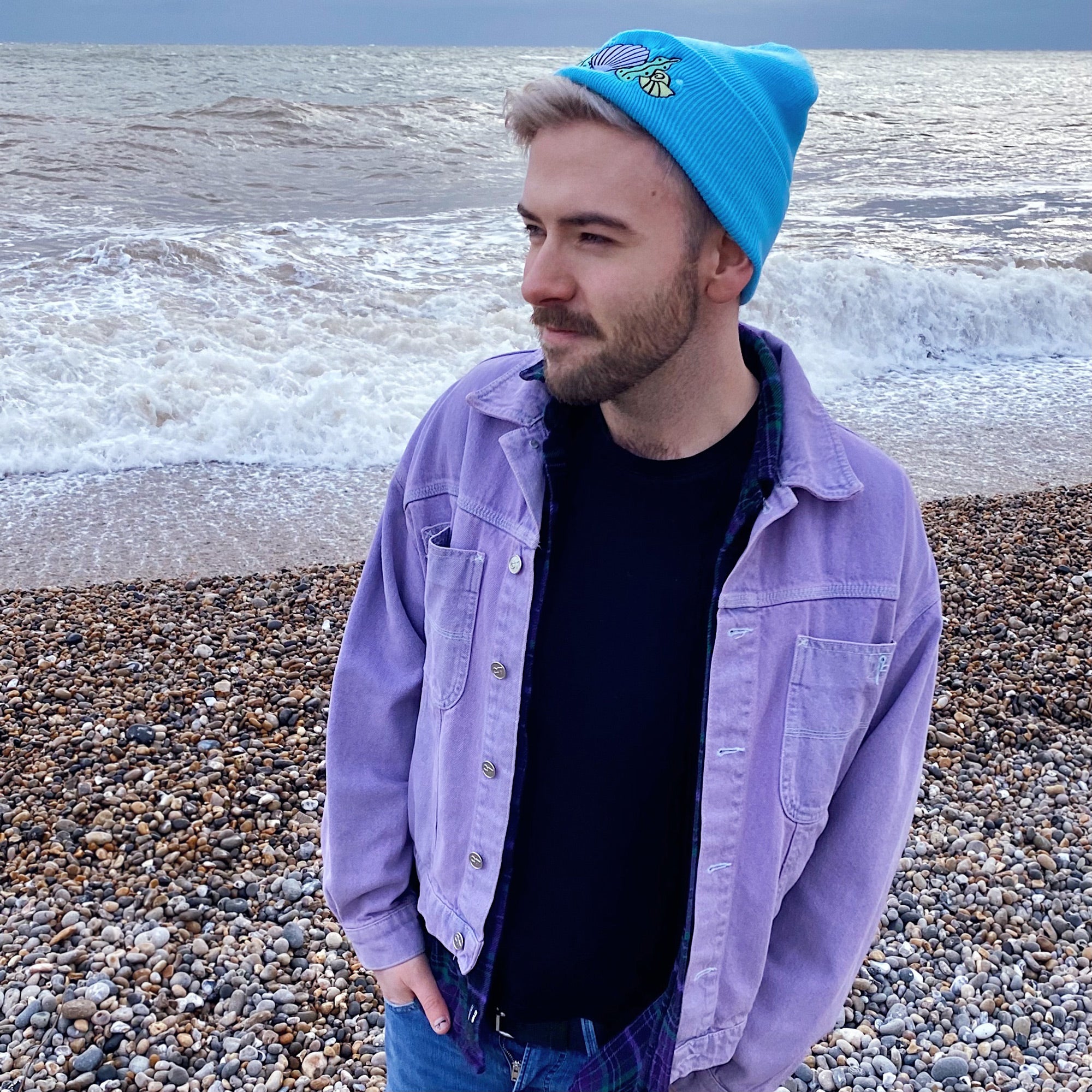 Shell Crown Beanie Hat - Ocean Blue