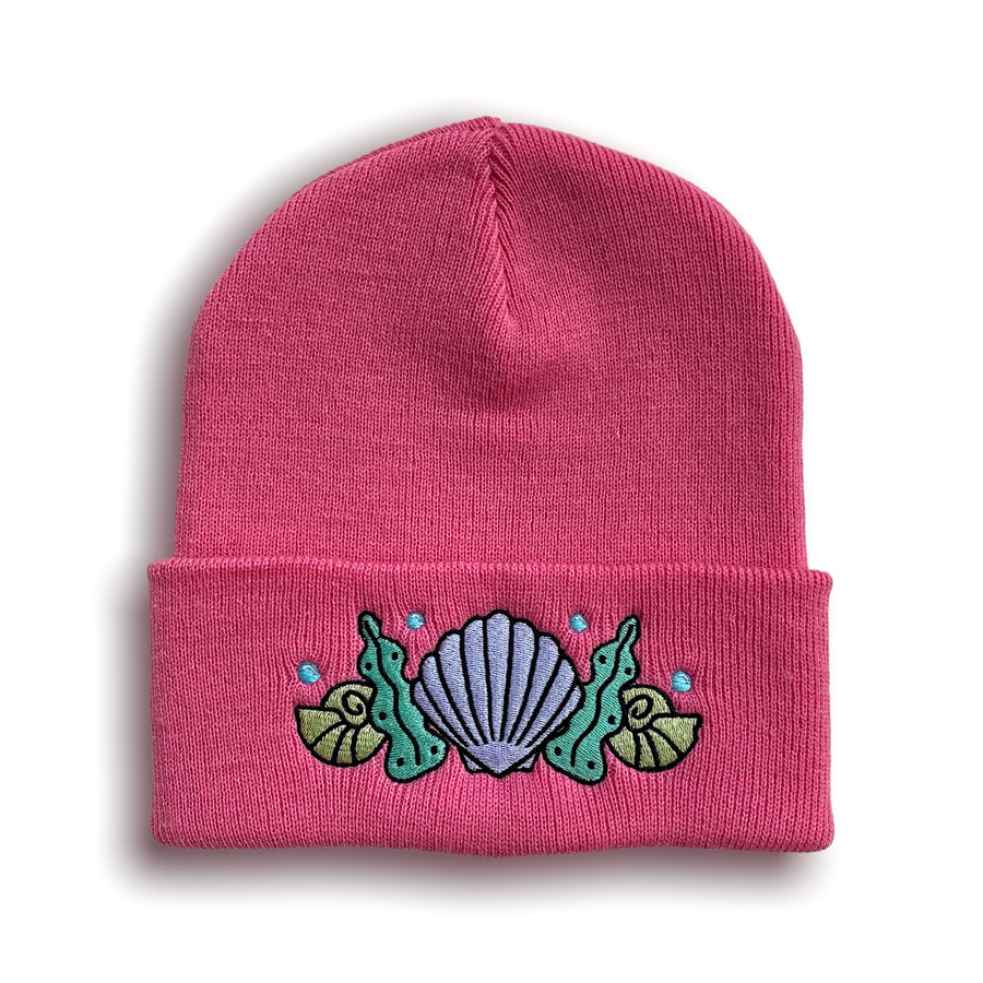 Shell Crown Beanie Hat - Coral Pink
