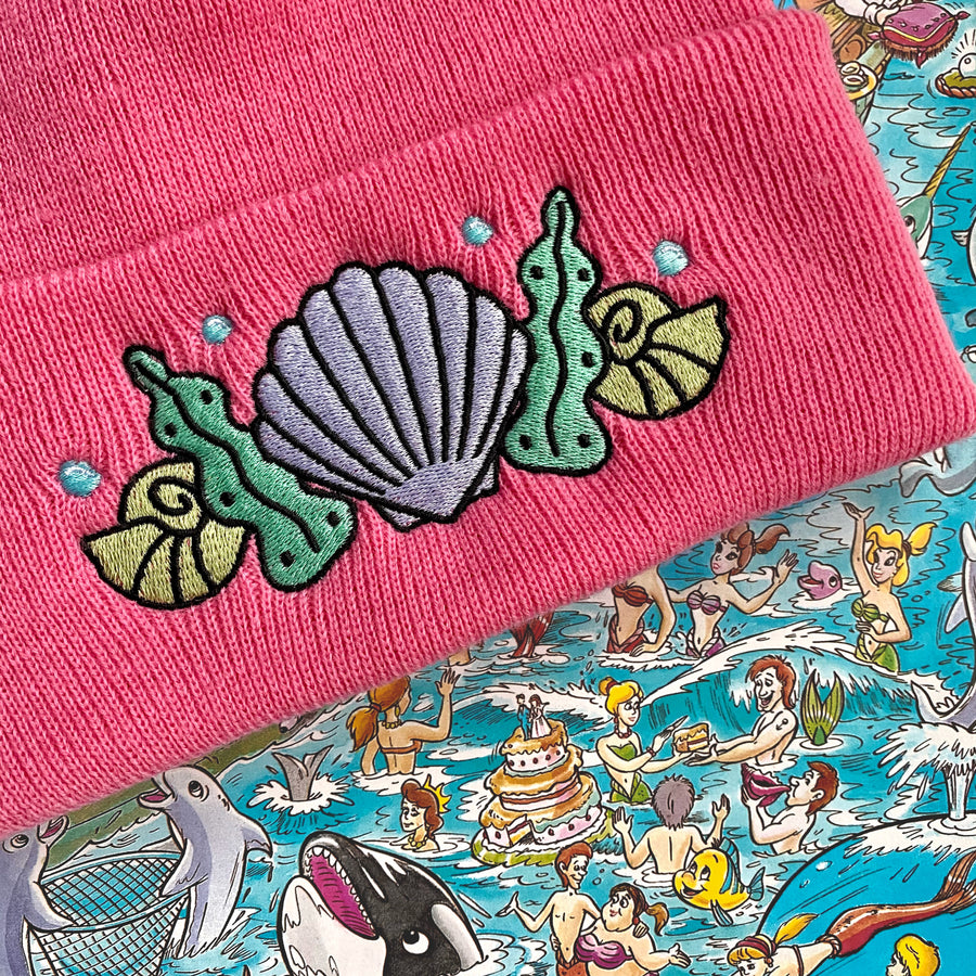 Shell Crown Beanie Hat - Coral Pink