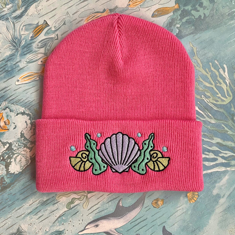 Shell Crown Beanie Hat - Coral Pink