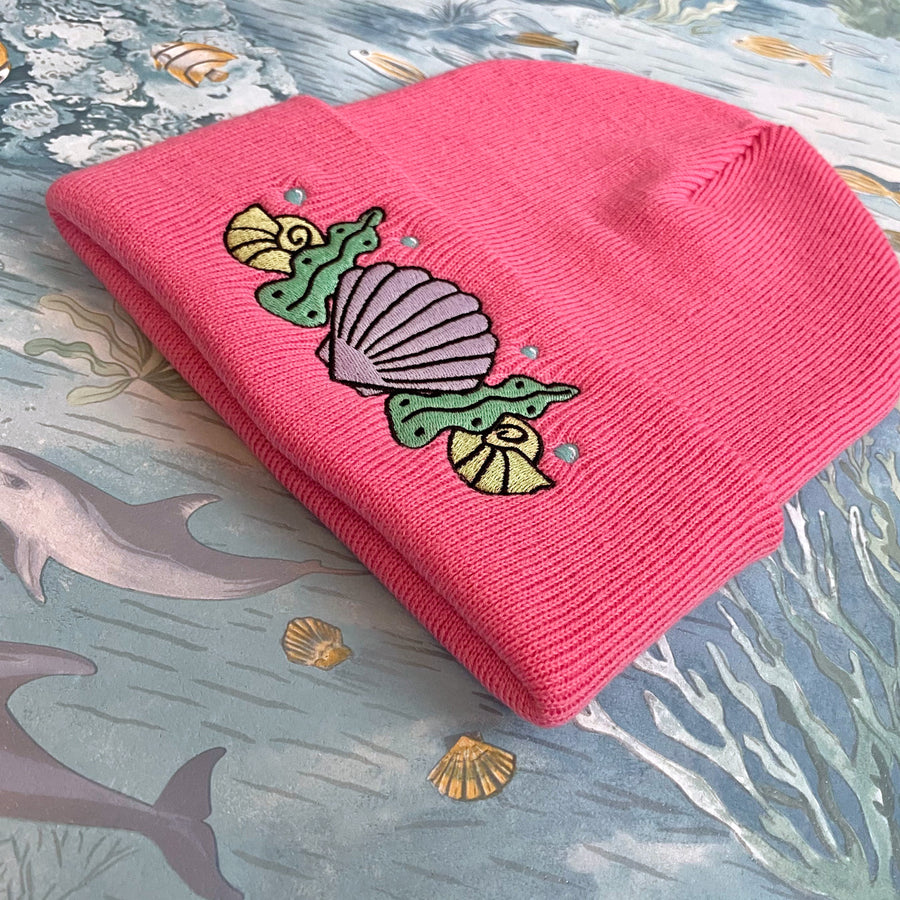 Shell Crown Beanie Hat - Coral Pink
