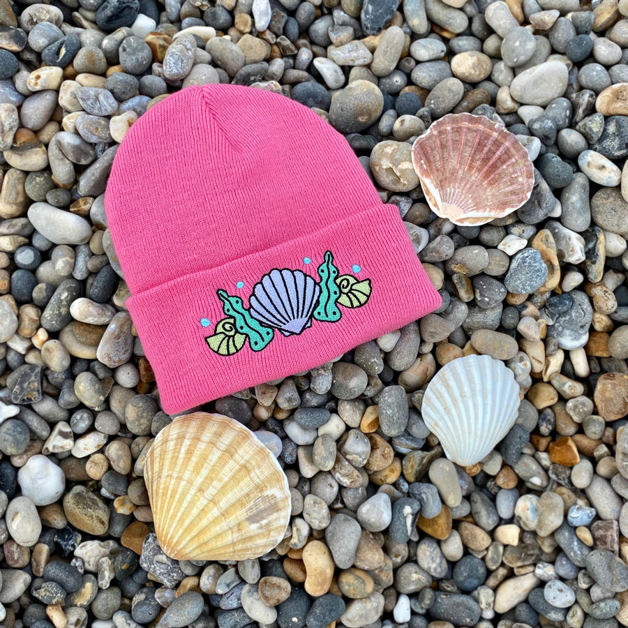 Shell Crown Beanie Hat - Coral Pink