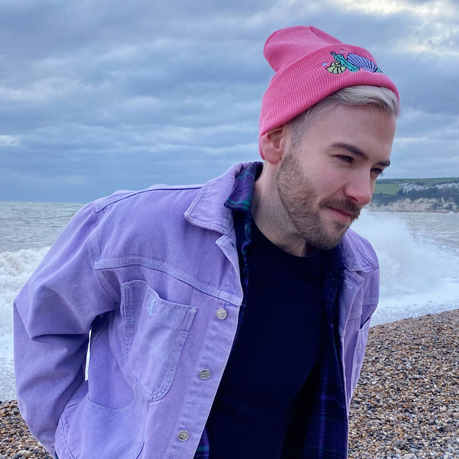 Shell Crown Beanie Hat - Coral Pink
