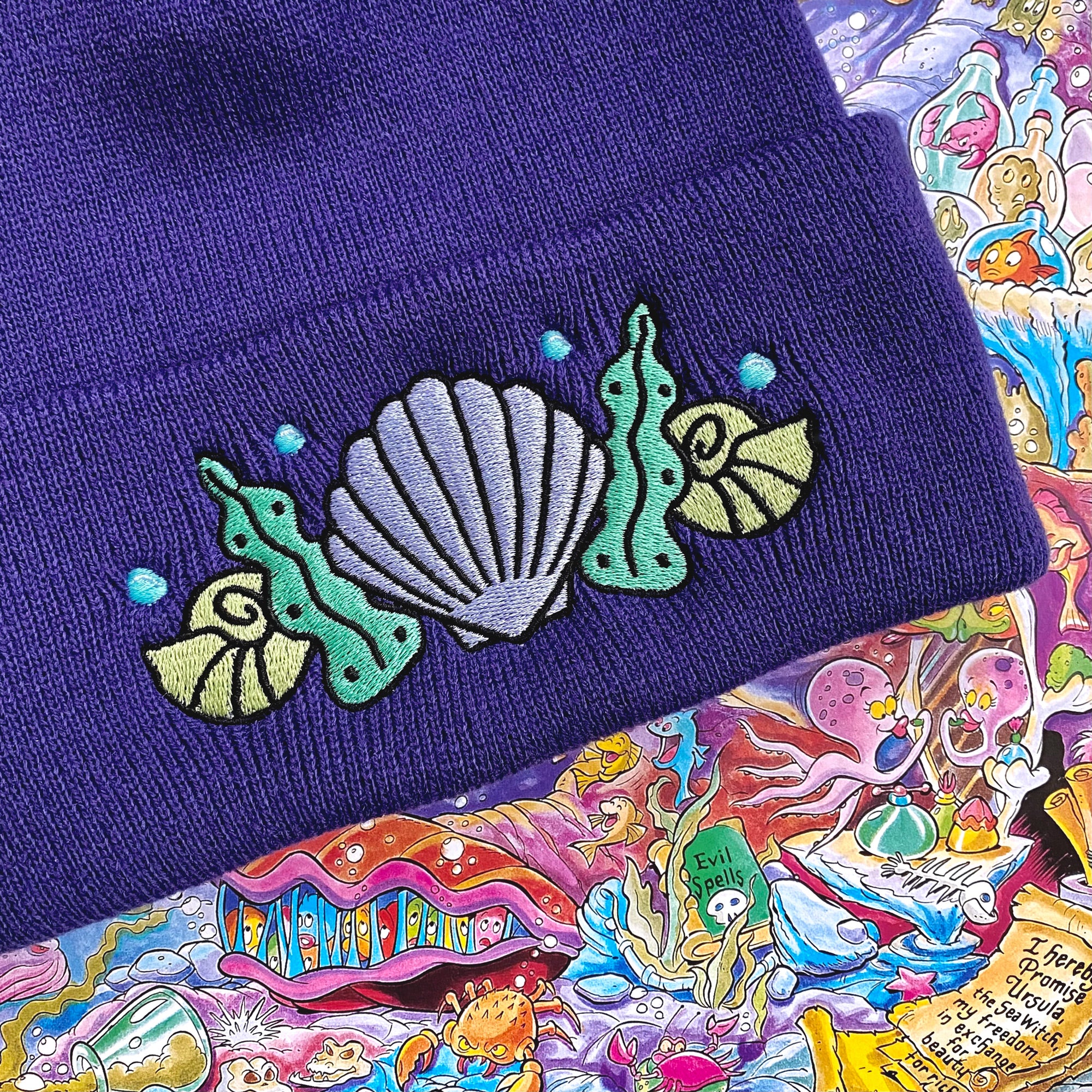 Shell Crown Beanie Hat - Sea Urchin Purple - Merpola