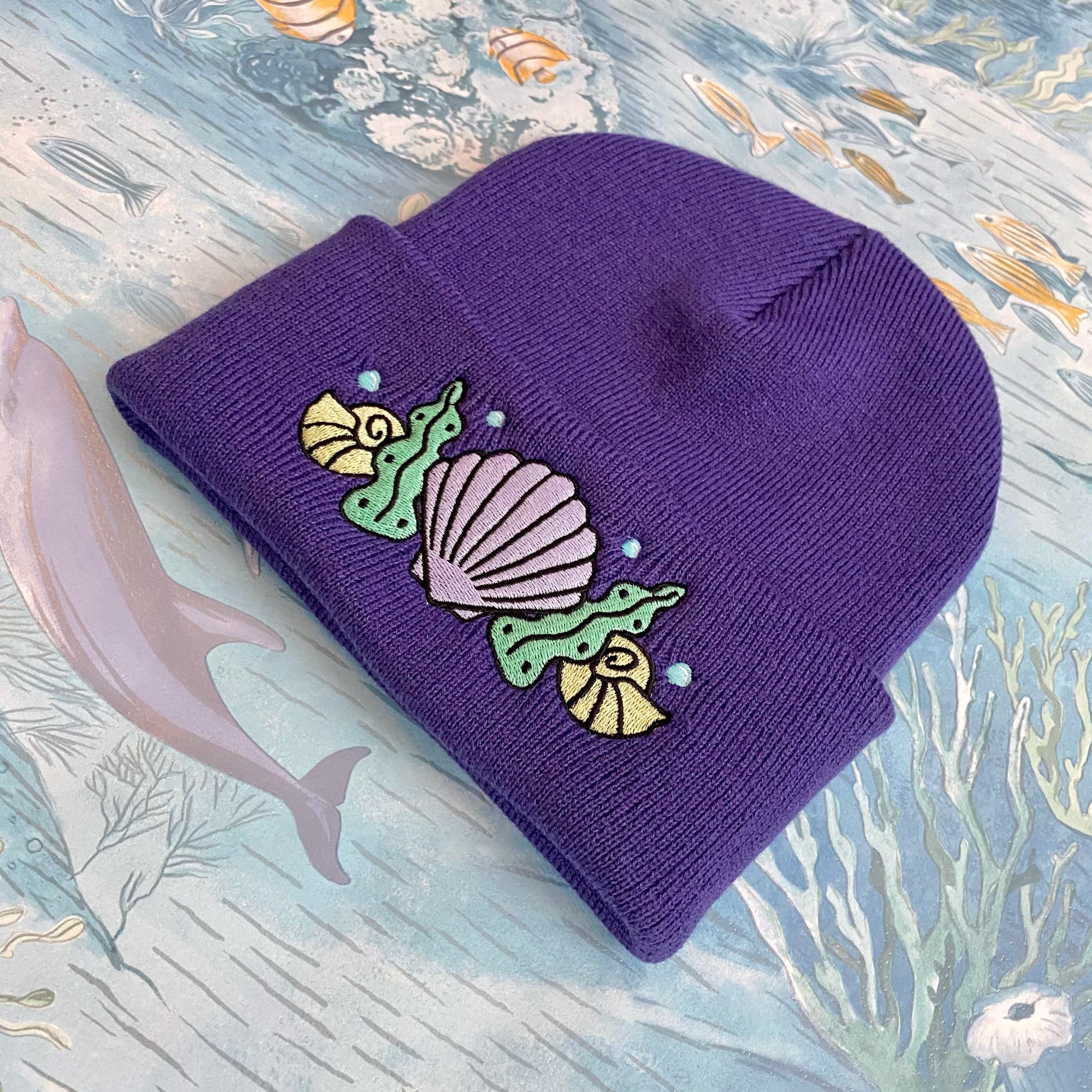 Shell Crown Beanie Hat - Sea Urchin Purple - Merpola