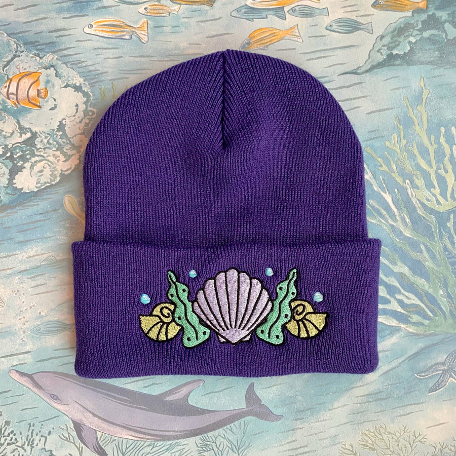Shell Crown Beanie Hat - Sea Urchin Purple